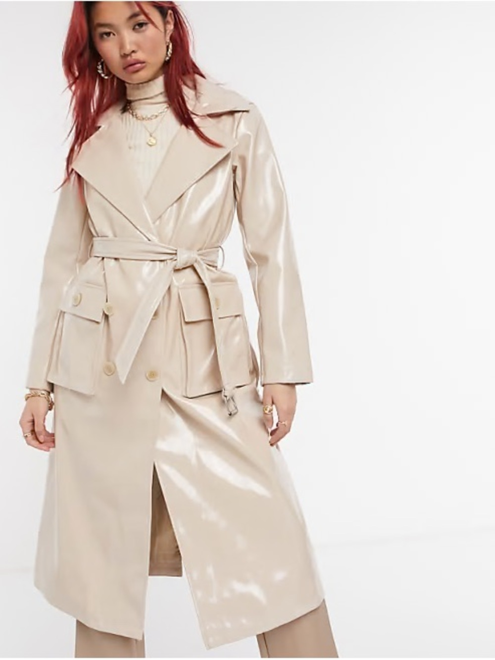 ASOS Urban Code Beige Patent Belted Trench Coat